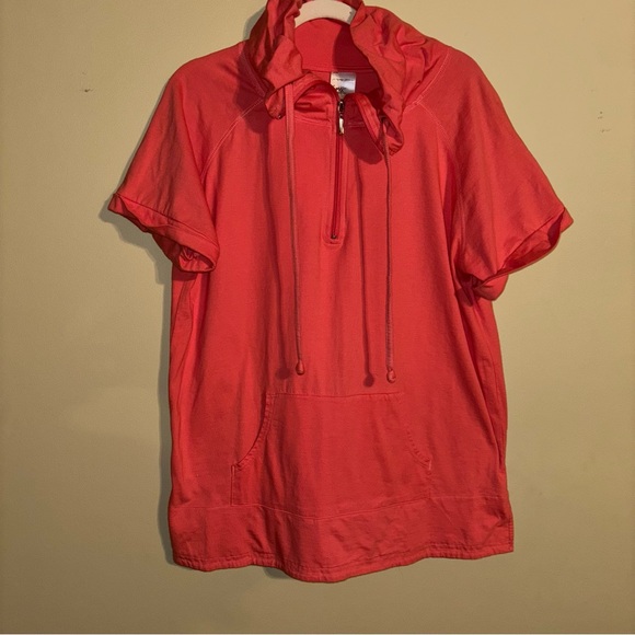 Just My Size Vibrant Coral 3/4 Zip Cotton Top 1X (18W) - Picture 1 of 5